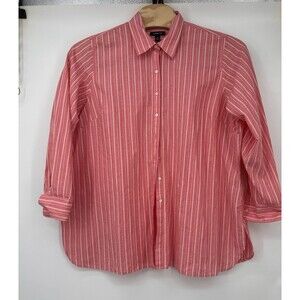 Land's End Women Long Sleeve Button Up Shirt 3X Flip Cuff Roll Tab Breathable
